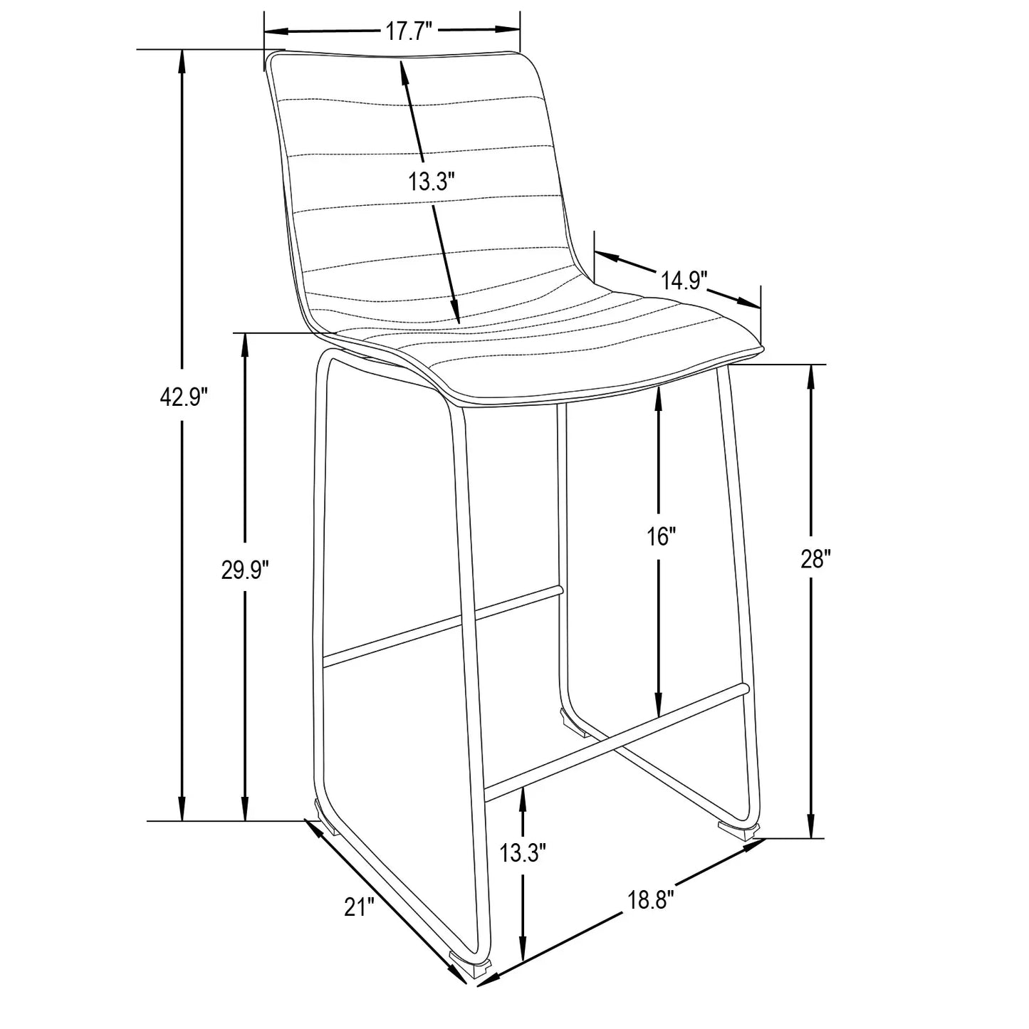 Brooklyn 29.9" Modern Leather Bar Stool With Black Iron Base & Footrest Set of 2 - Elax Furniture