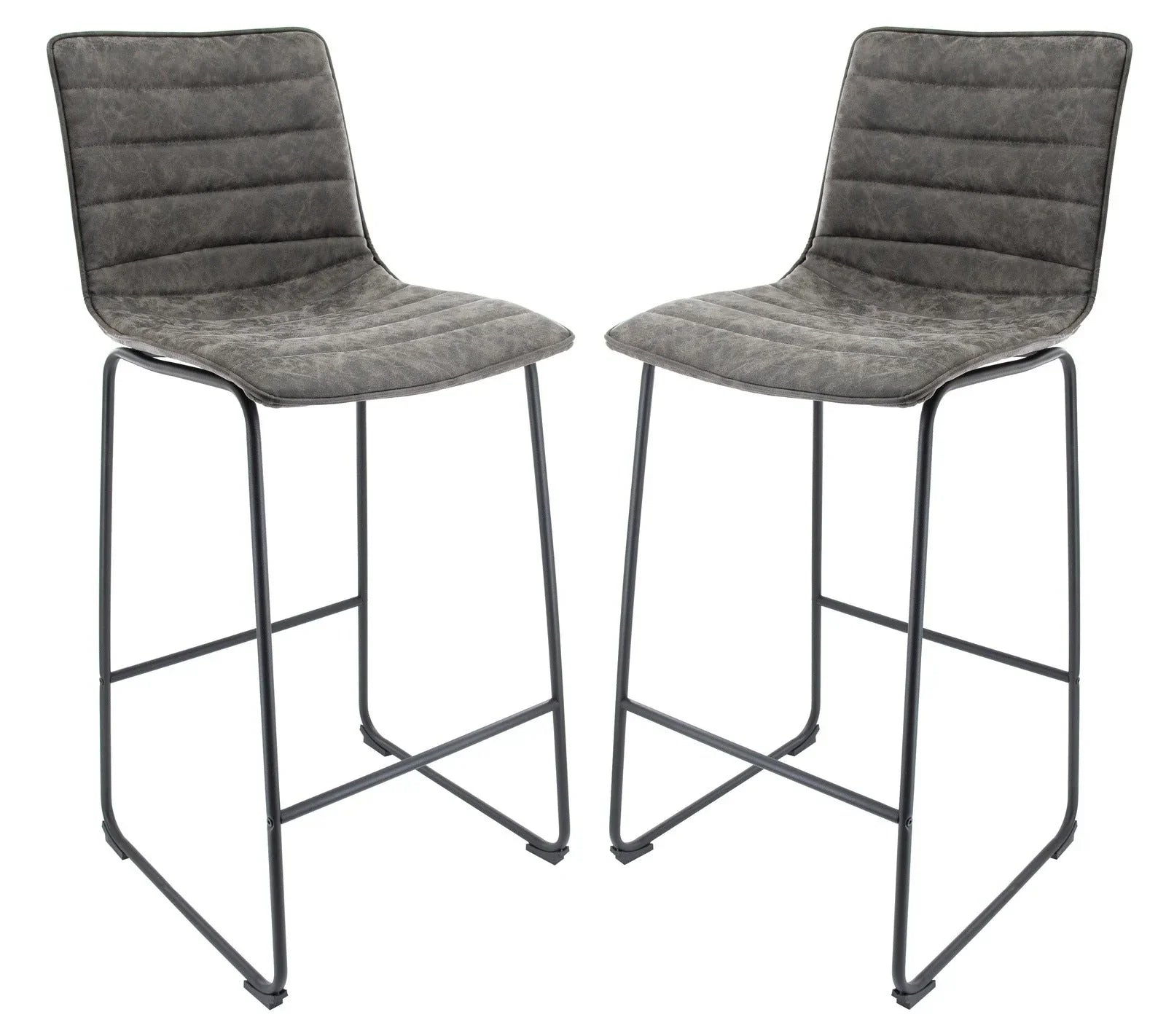 Brooklyn 29.9" Modern Leather Bar Stool With Black Iron Base & Footrest Set of 2 - Elax Furniture