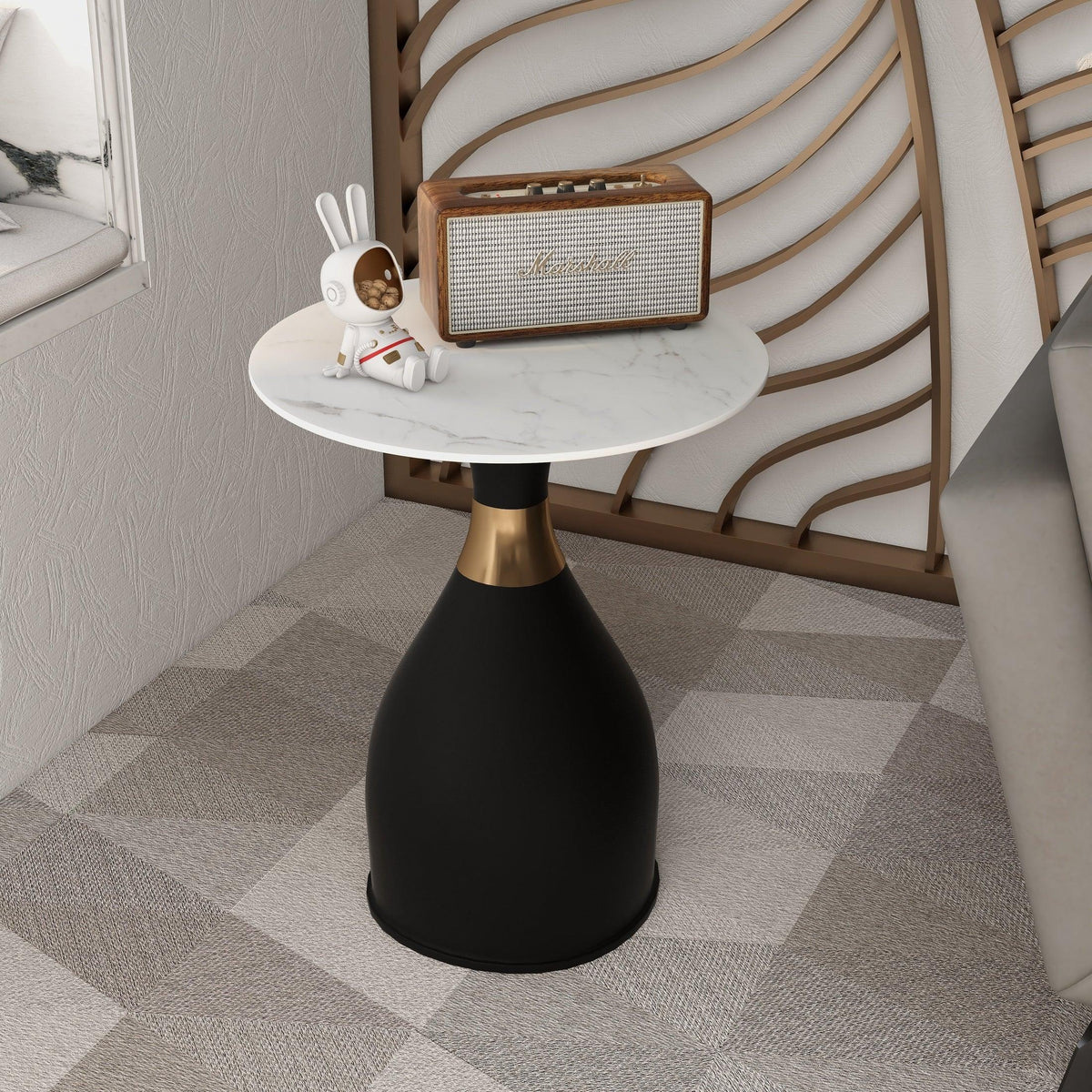 Bento Sintered Stone Top Side Table Round Accent Table Indoor Nightstand with Stainless Steel - Elax Furniture