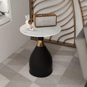 Bento Sintered Stone Top Side Table Round Accent Table Indoor Nightstand with Stainless Steel - Elax Furniture