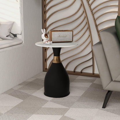 Bento Sintered Stone Top Side Table Round Accent Table Indoor Nightstand with Stainless Steel - Elax Furniture