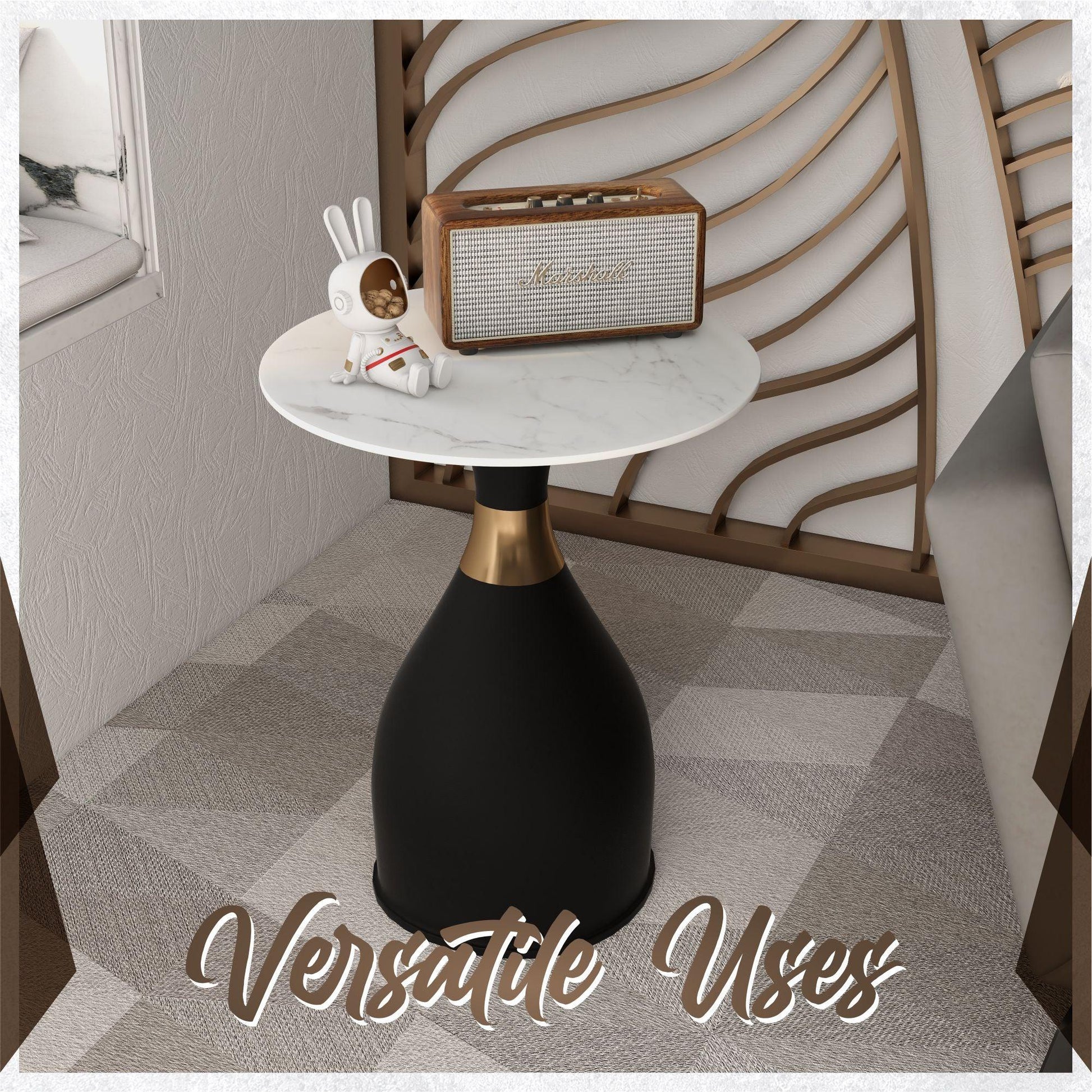 Bento Sintered Stone Top Side Table Round Accent Table Indoor Nightstand with Stainless Steel - Elax Furniture