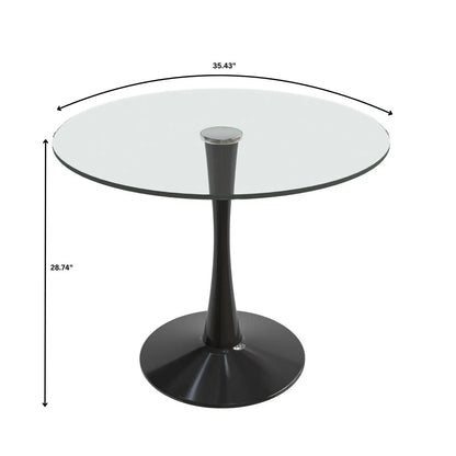 Bristol Round Dining Table with Glass Top and Iron Pedestal Base - Elax Furniture