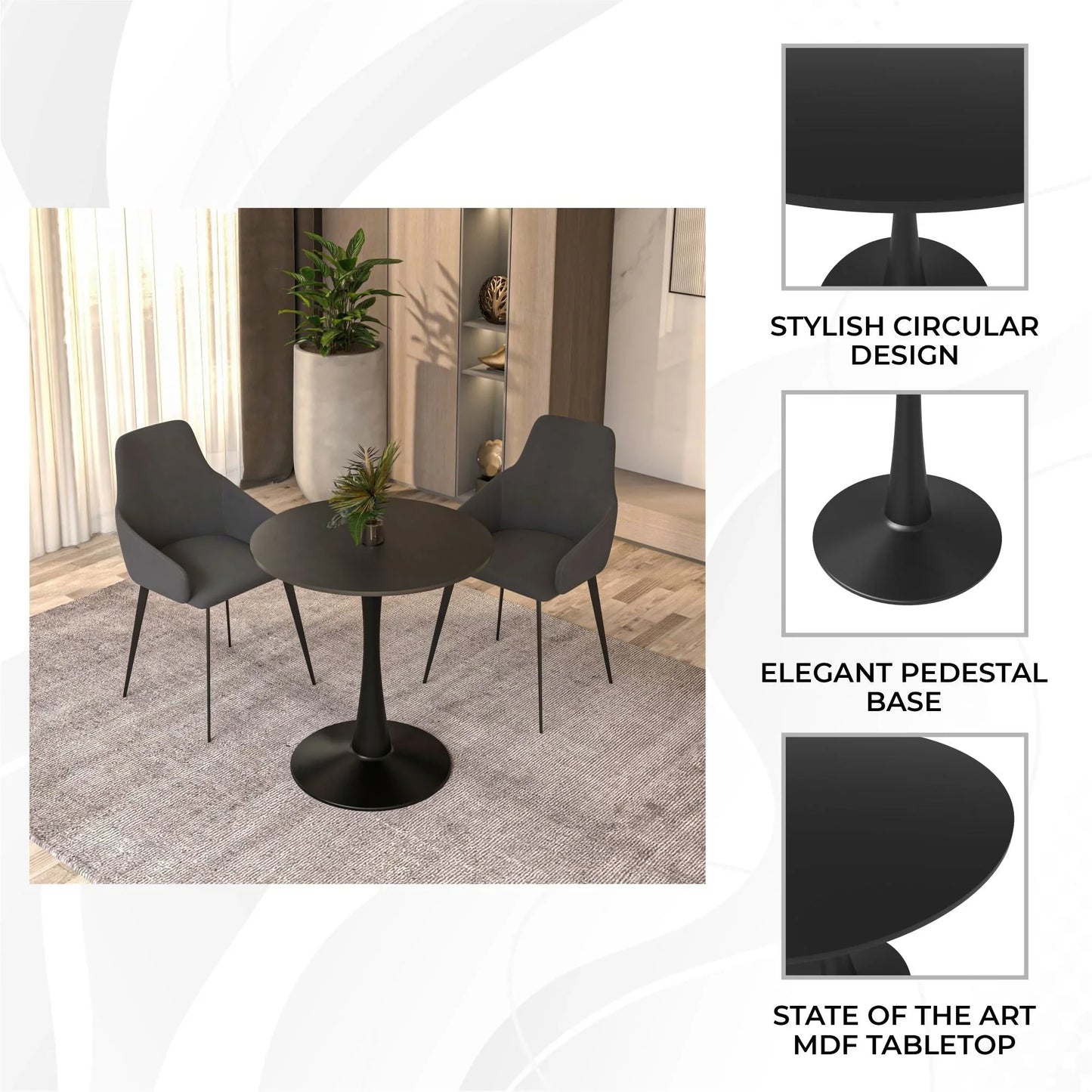 Bristol 24" Round Dining Table with MDF Wood Tabletop in Black Steel - Elax Furniture