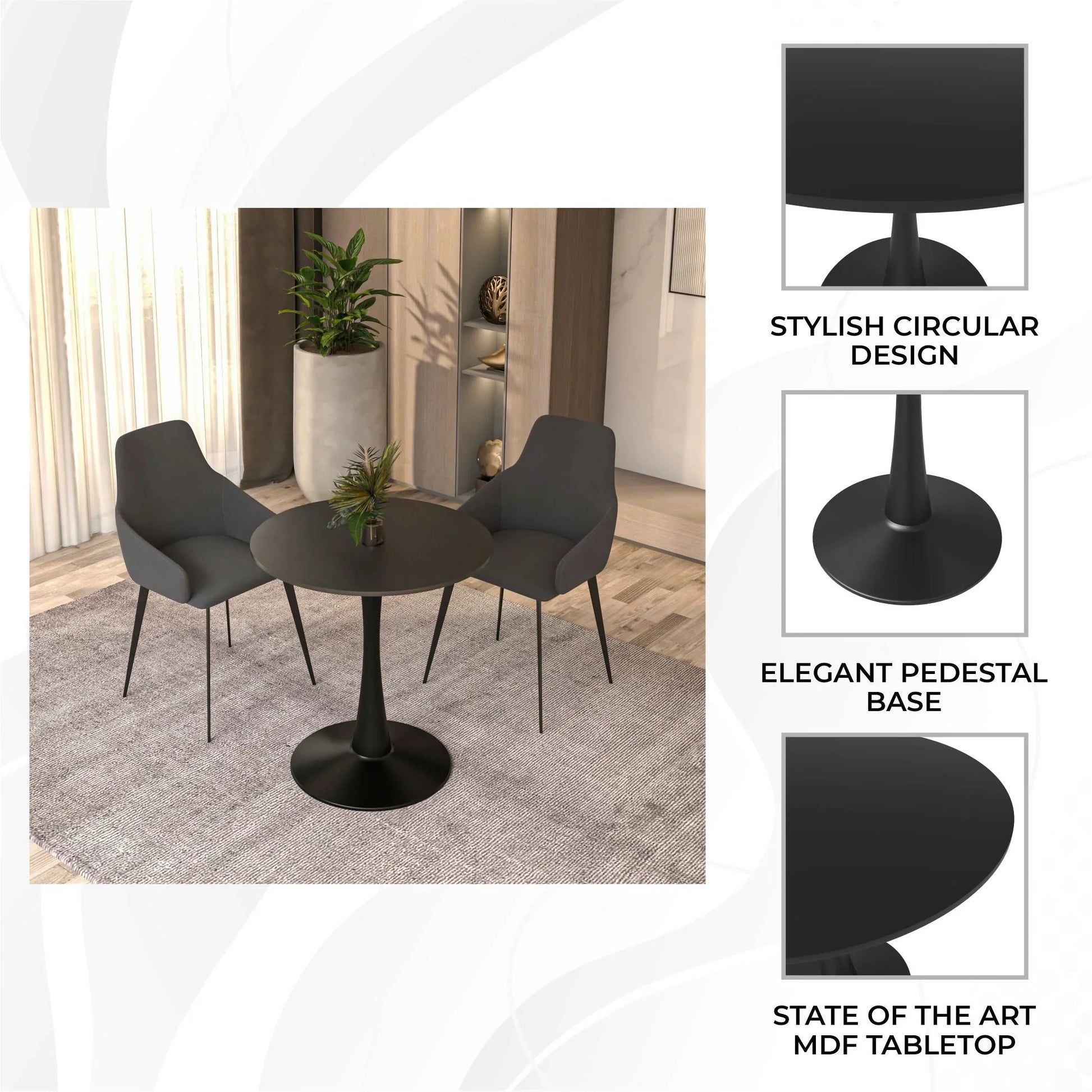 Bristol 24" Round Dining Table with MDF Wood Tabletop in Black Steel - Elax Furniture