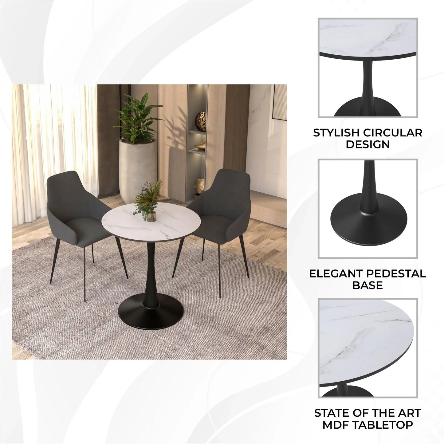 Bristol 24" Round Dining Table with MDF Wood Tabletop in Black Steel - Elax Furniture