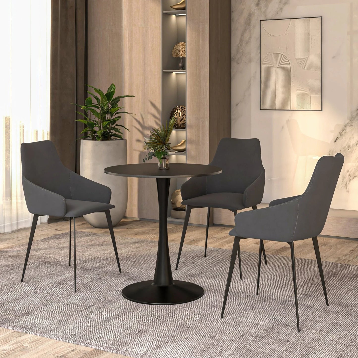 Bristol 27" Round Dining Table with MDF Wood Tabletop in Black Steel - Elax Furniture