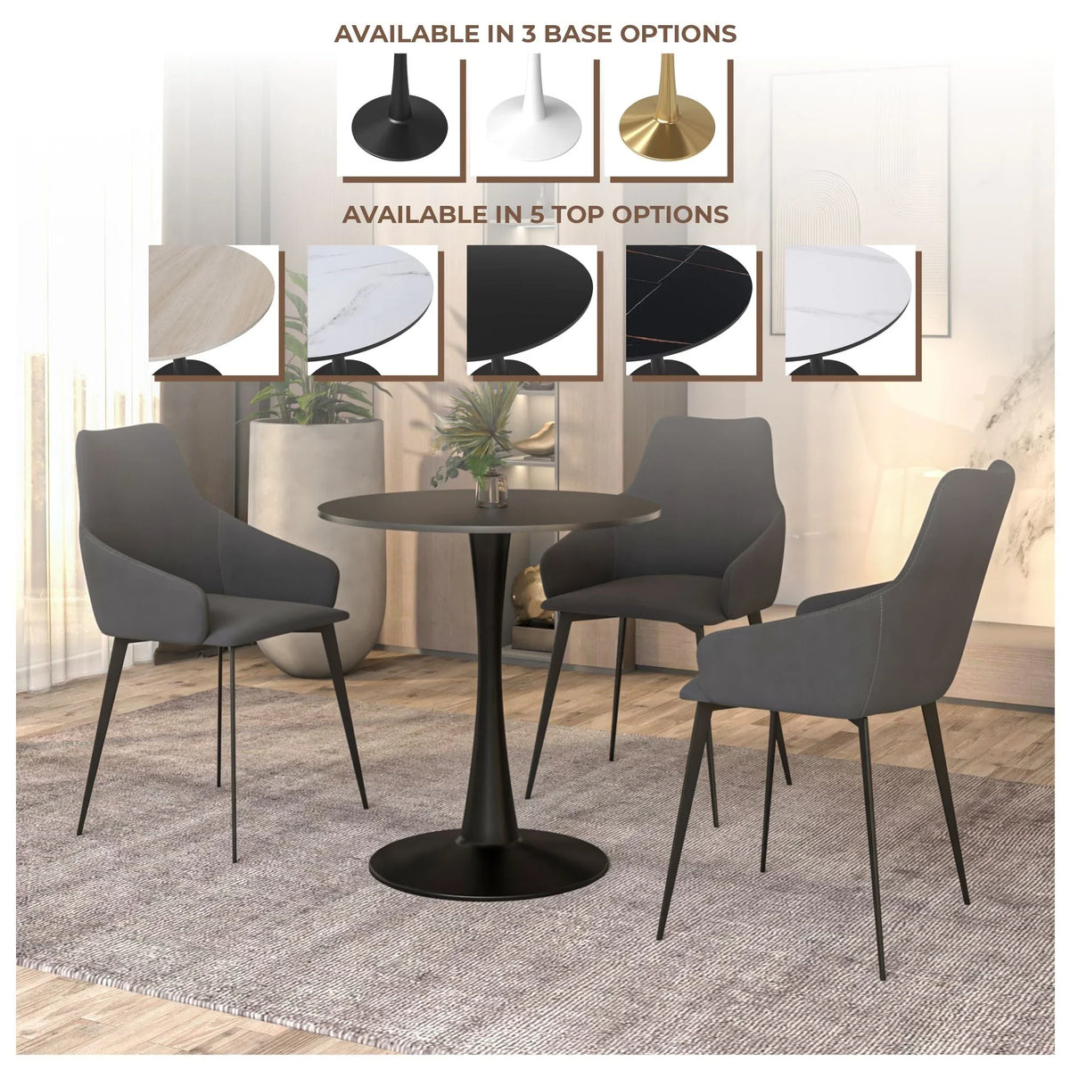 Bristol 27" Round Dining Table with MDF Wood Tabletop in Black Steel - Elax Furniture