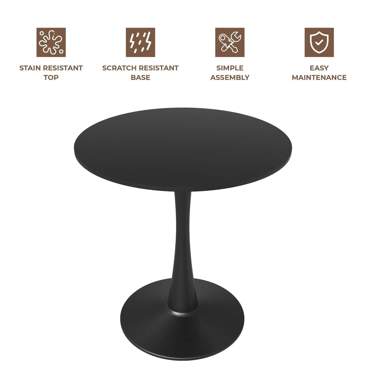 Bristol 27" Round Dining Table with MDF Wood Tabletop in Black Steel - Elax Furniture