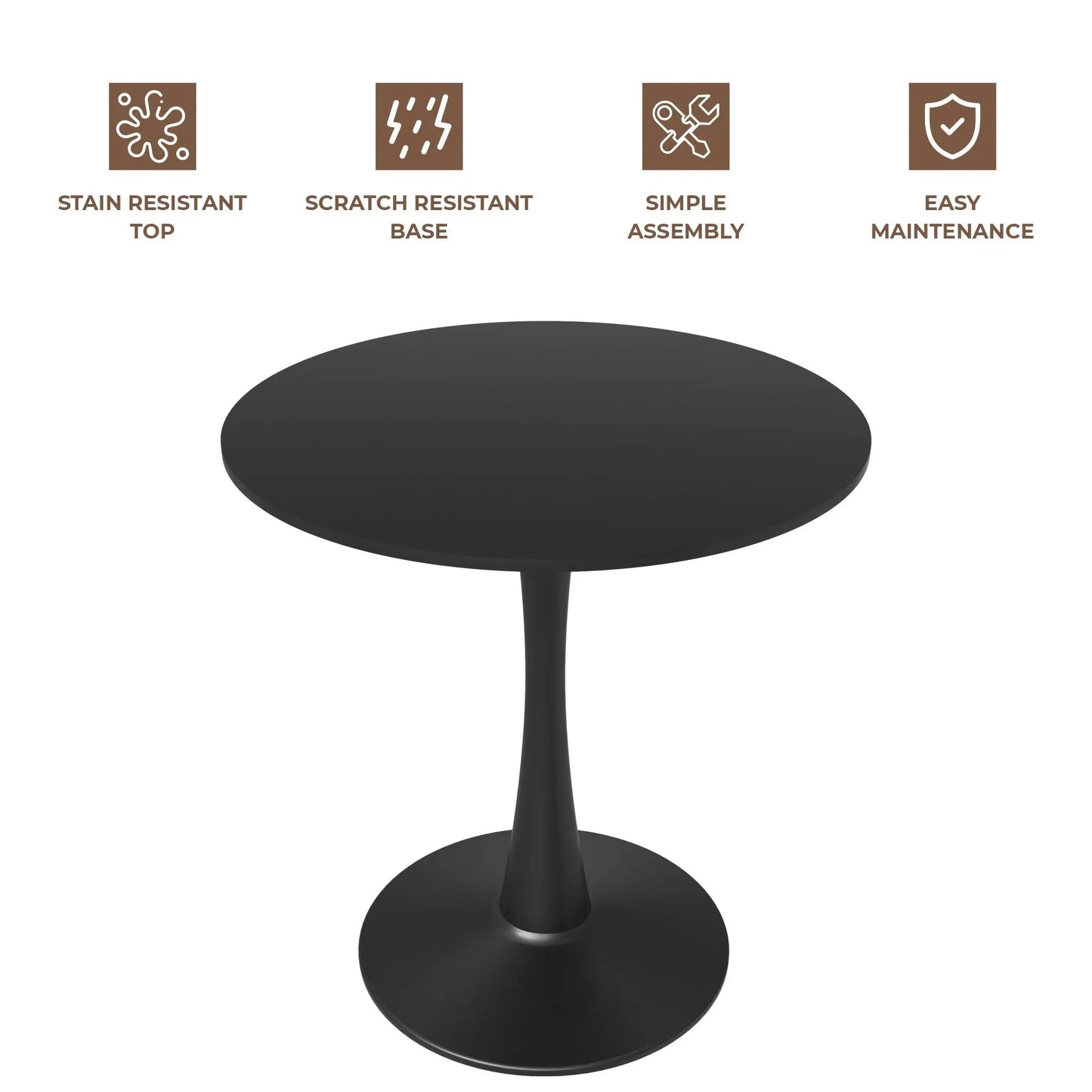 Bristol 27" Round Dining Table with MDF Wood Tabletop in Black Steel - Elax Furniture