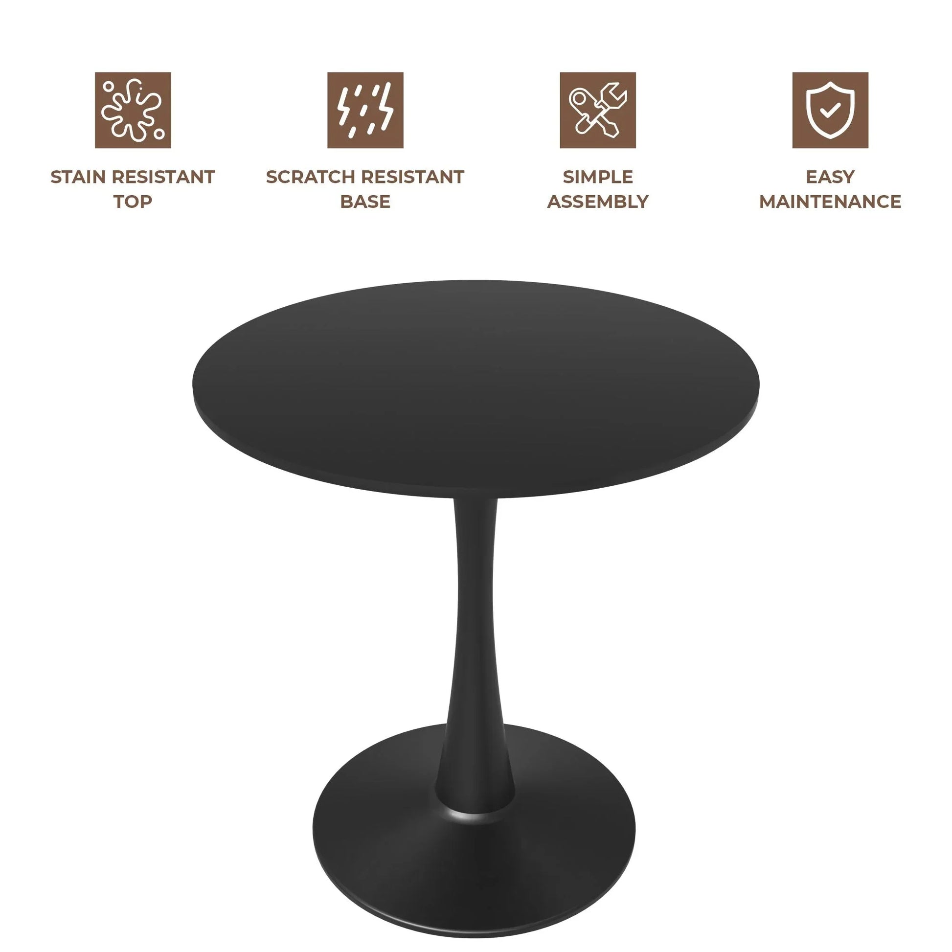 Bristol 27" Round Dining Table with MDF Wood Tabletop in Black Steel - Elax Furniture