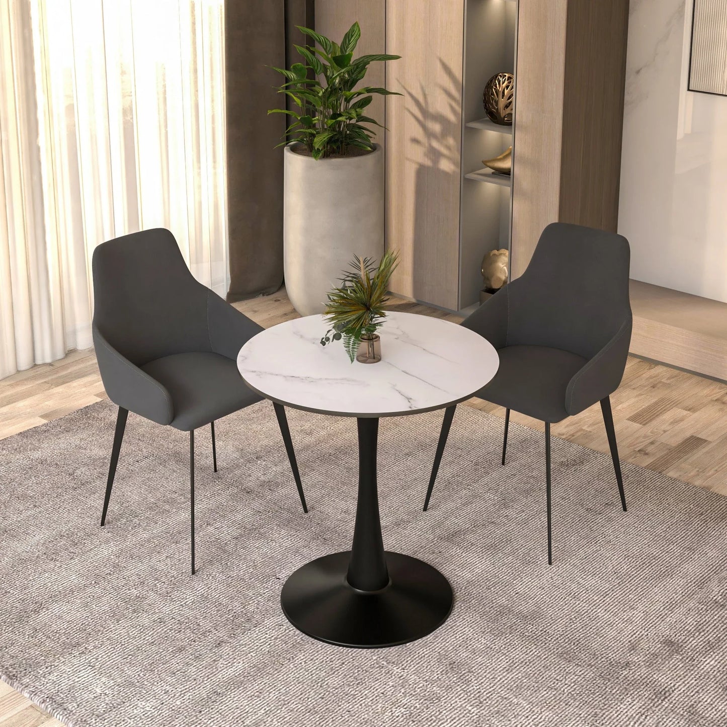 Bristol 27" Round Dining Table with MDF Wood Tabletop in Black Steel - Elax Furniture