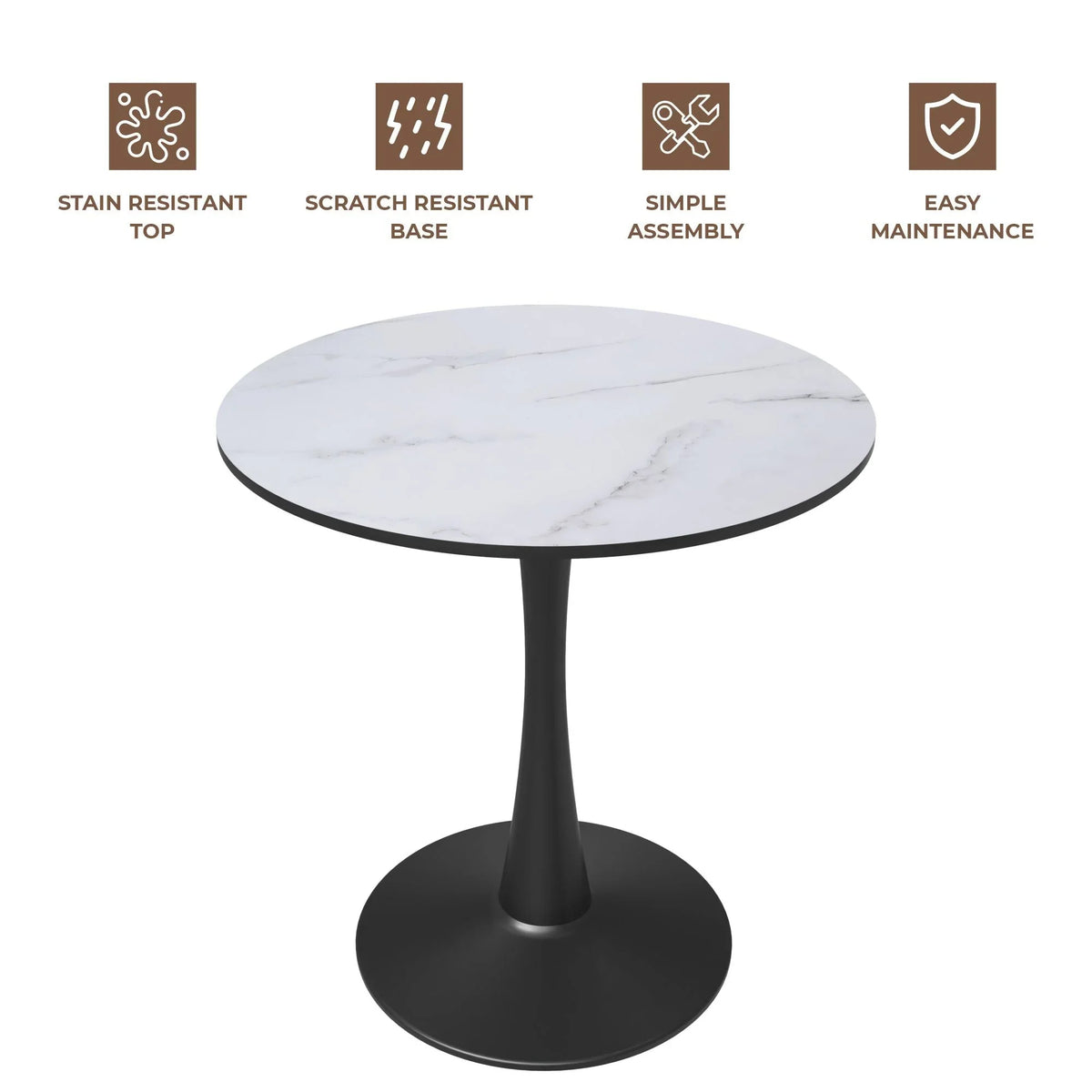Bristol 27" Round Dining Table with MDF Wood Tabletop in Black Steel - Elax Furniture