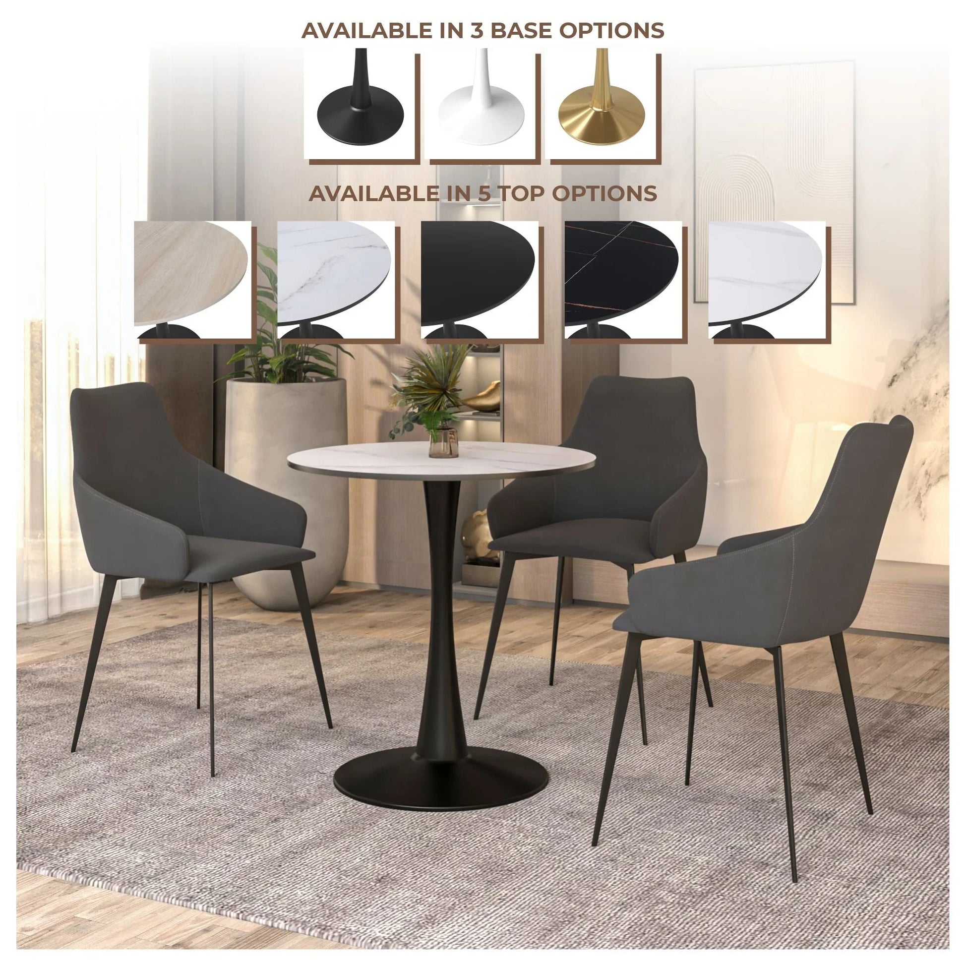 Bristol 27" Round Dining Table with MDF Wood Tabletop in Black Steel - Elax Furniture