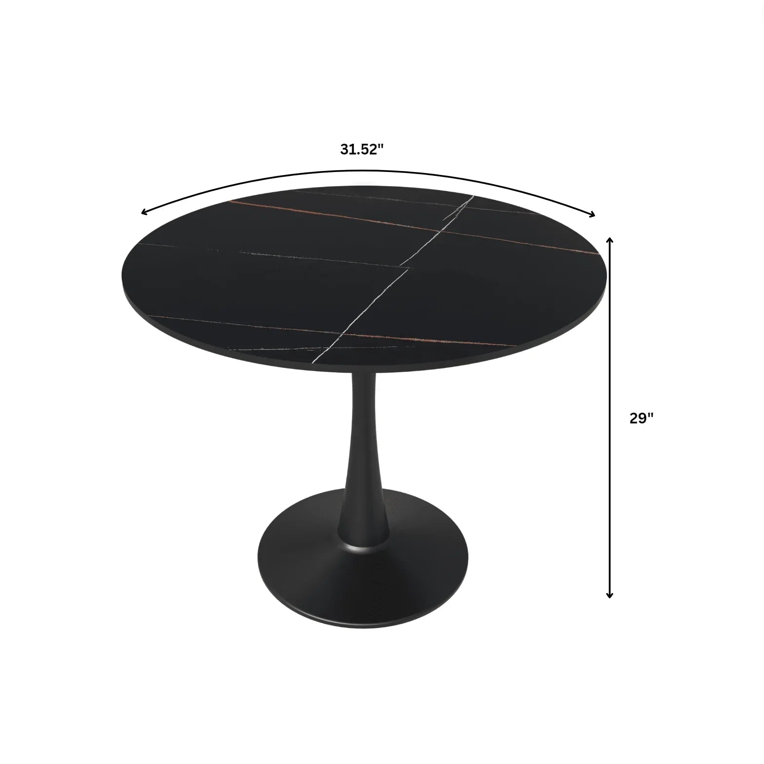 Bristol 31" Round Dining Table with Sintered Stone Tabletop in Black Steel - Elax Furniture
