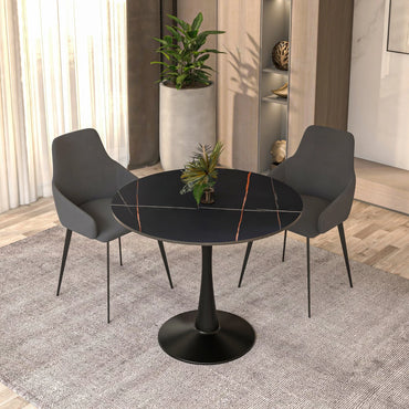 Bristol 31" Round Dining Table with Sintered Stone Tabletop in Black Steel - Elax Furniture