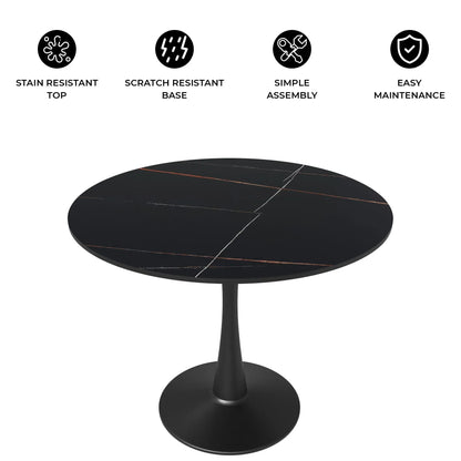 Bristol 31" Round Dining Table with Sintered Stone Tabletop in Black Steel - Elax Furniture