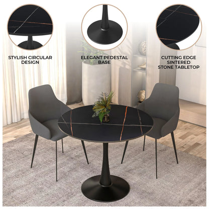 Bristol 31" Round Dining Table with Sintered Stone Tabletop in Black Steel - Elax Furniture