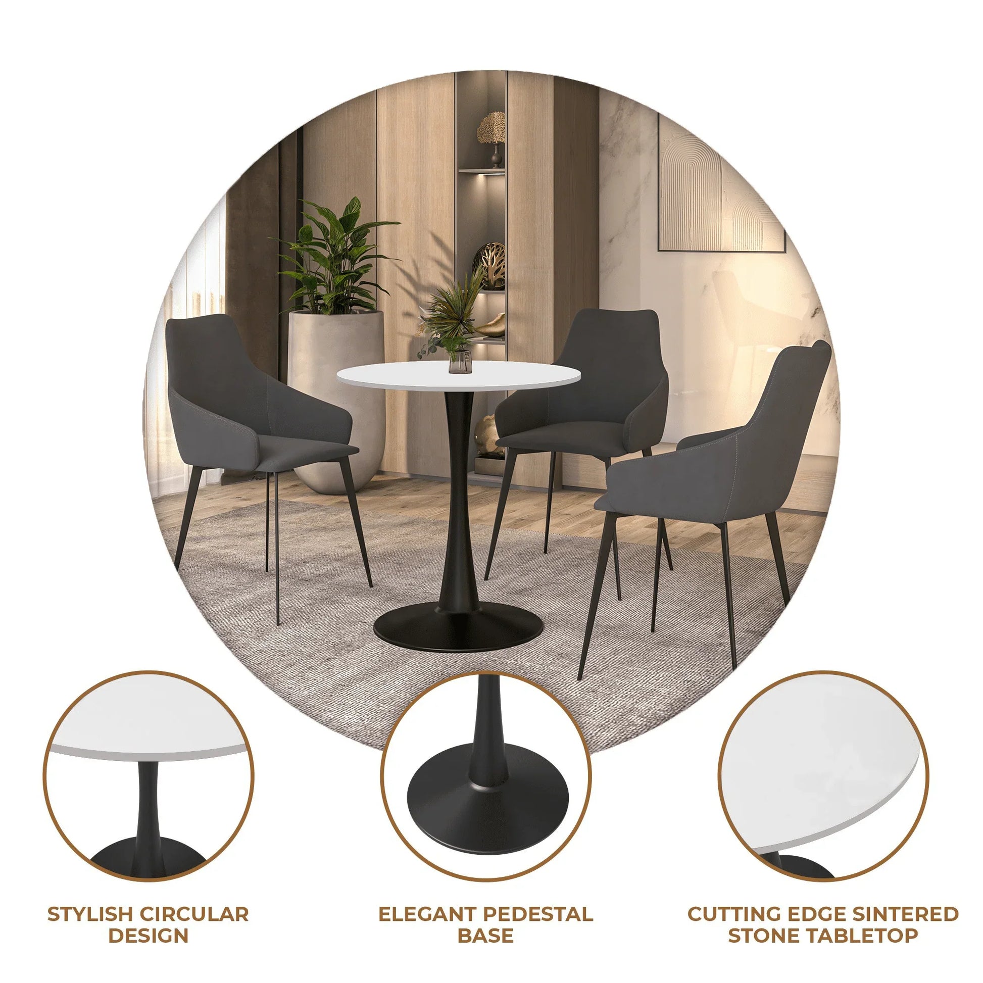 Bristol 27" Round Dining Table with MDF Wood Tabletop in Black Steel - Elax Furniture