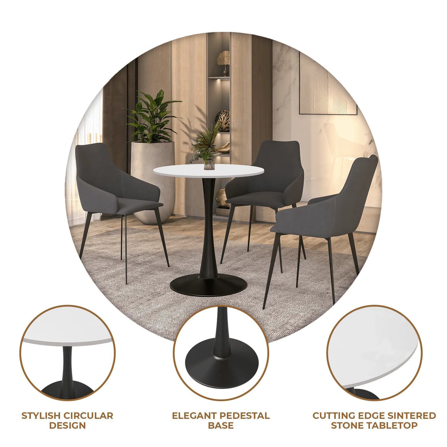 Bristol 24" Round Dining Table with MDF Wood Tabletop in Black Steel - Elax Furniture