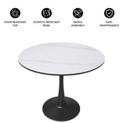 Bristol 31" Round Dining Table with Sintered Stone Tabletop in Black Steel - Elax Furniture