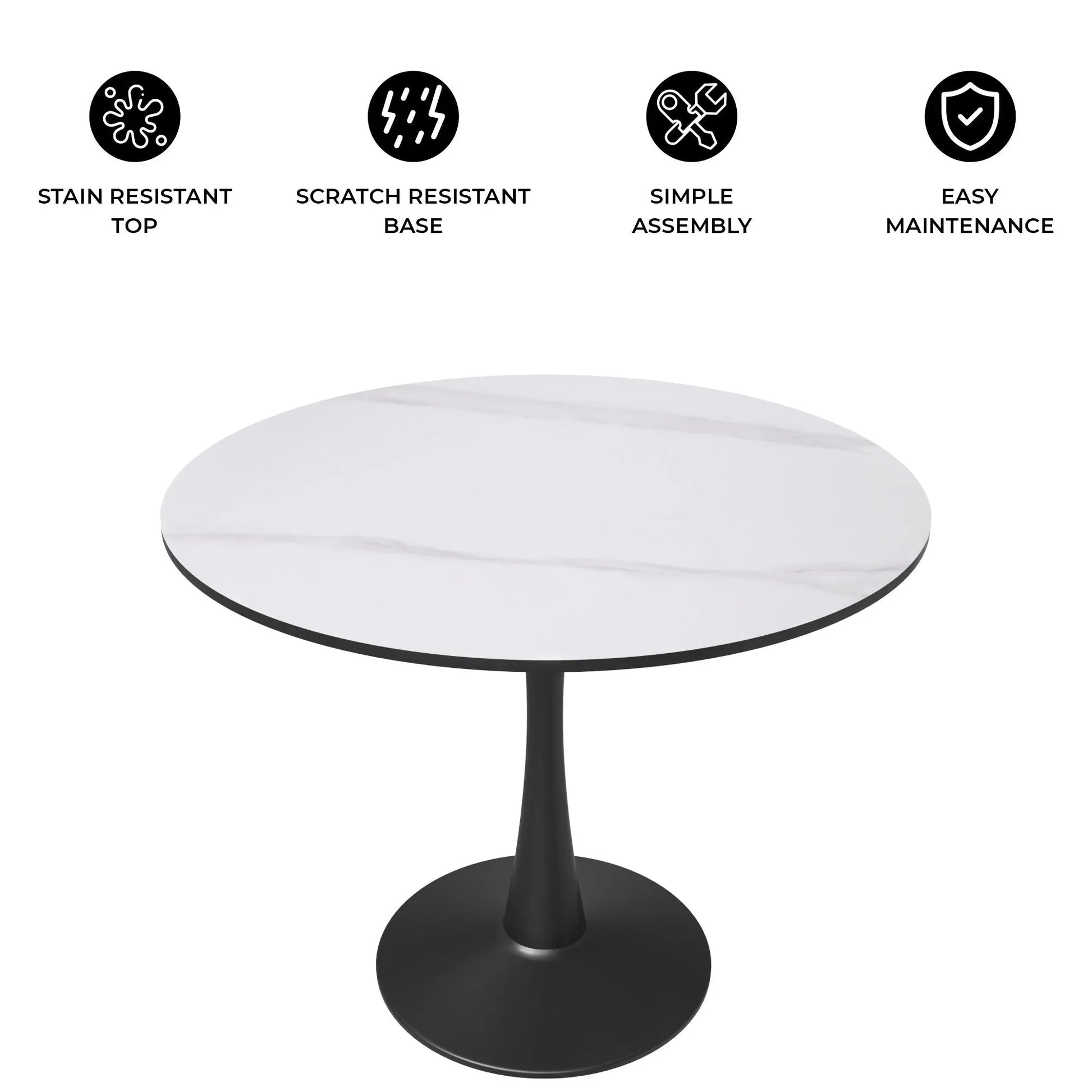 Bristol 31" Round Dining Table with Sintered Stone Tabletop in Black Steel - Elax Furniture