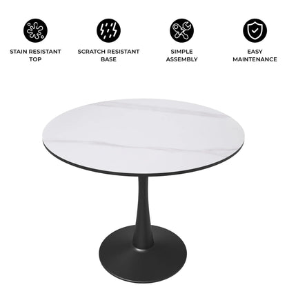 Bristol 31" Round Dining Table with Sintered Stone Tabletop in Black Steel - Elax Furniture