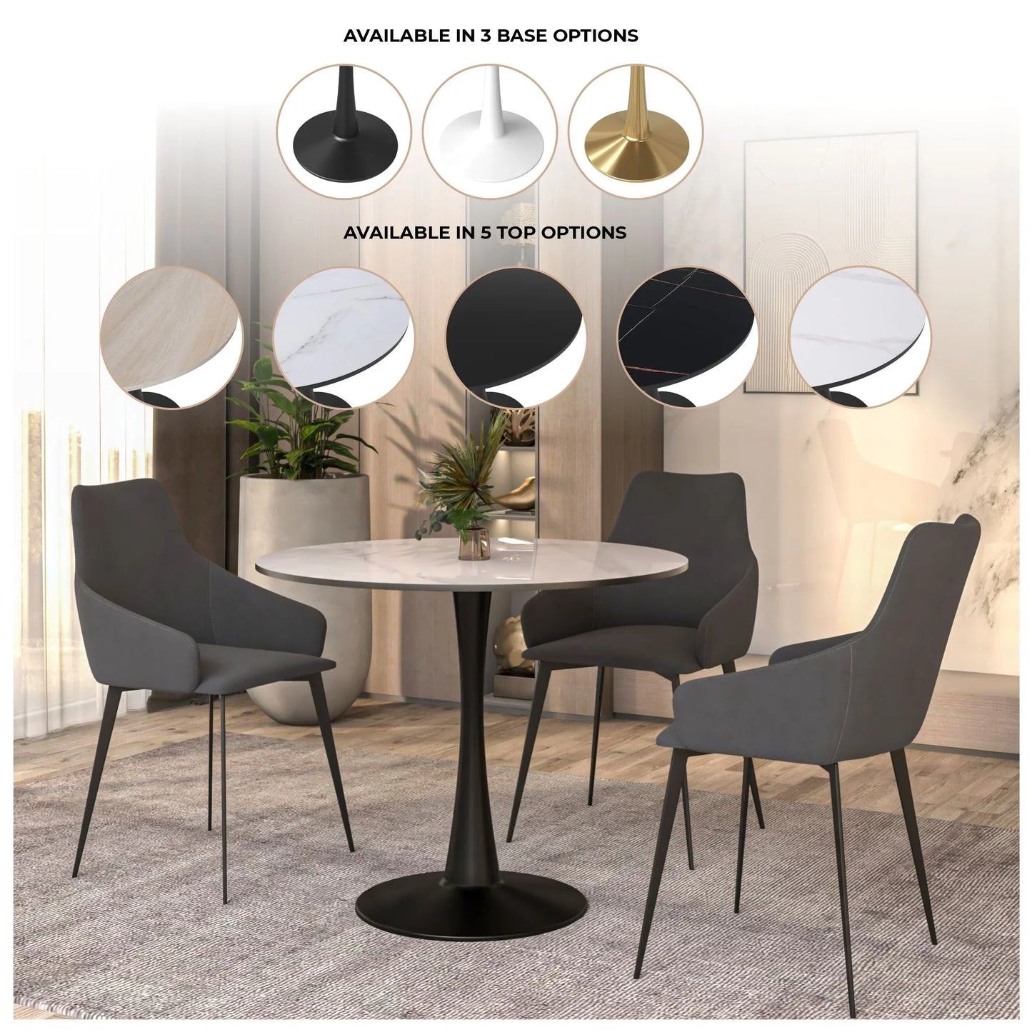 Bristol 31" Round Dining Table with Sintered Stone Tabletop in Black Steel - Elax Furniture