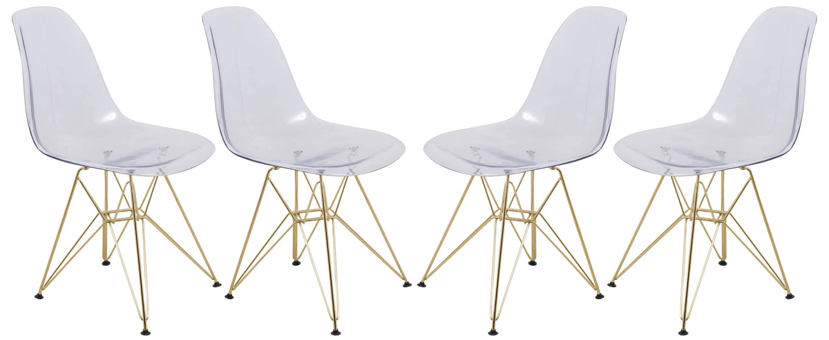 Bristol 5-Piece Dining Set 35" Round Dining Table in Black Iron - 4 ABS Plastic Side Chair in Gold Base - Elax Furniture