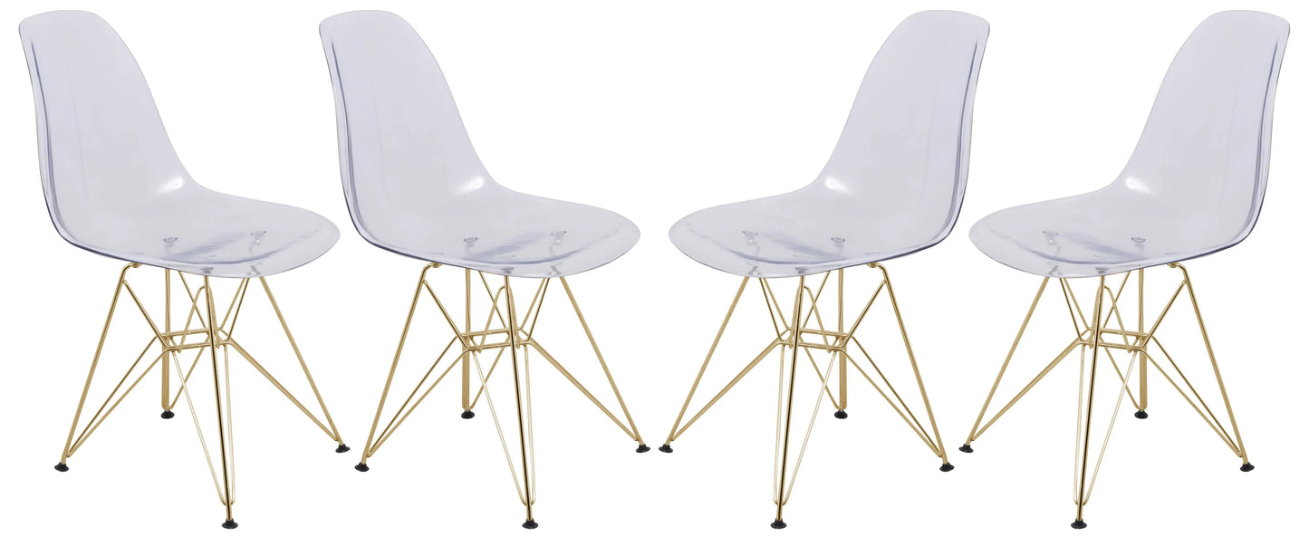 Bristol 5-Piece Dining Set 35" Round Dining Table in Black Iron - 4 ABS Plastic Side Chair in Gold Base - Elax Furniture