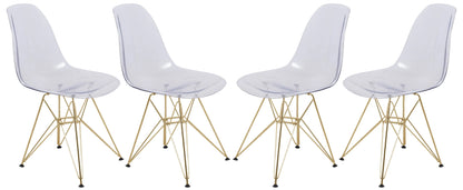 Bristol 5-Piece Dining Set 35" Round Dining Table in Black Iron - 4 ABS Plastic Side Chair in Gold Base - Elax Furniture