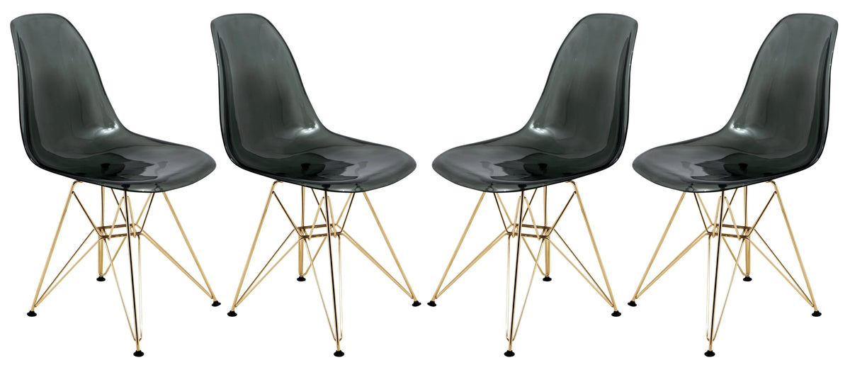 Bristol 5-Piece Dining Set 35" Round Dining Table in Black Iron - 4 ABS Plastic Side Chair in Gold Base - Elax Furniture