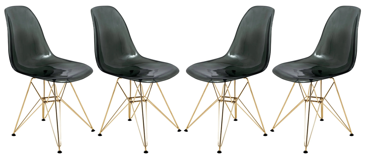 Bristol 5-Piece Dining Set 35" Round Dining Table in Black Iron - 4 ABS Plastic Side Chair in Gold Base - Elax Furniture