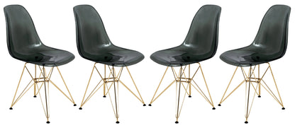 Bristol 5-Piece Dining Set 35" Round Dining Table in Black Iron - 4 ABS Plastic Side Chair in Gold Base - Elax Furniture