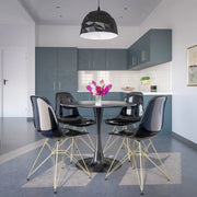 Bristol 5-Piece Dining Set 35" Round Dining Table in Black Iron - 4 ABS Plastic Side Chair in Gold Base - Elax Furniture