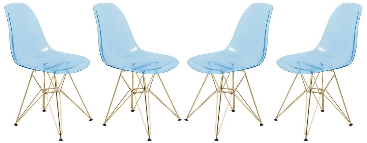 Bristol 5-Piece Dining Set 35" Round Dining Table in Black Iron - 4 ABS Plastic Side Chair in Gold Base - Elax Furniture