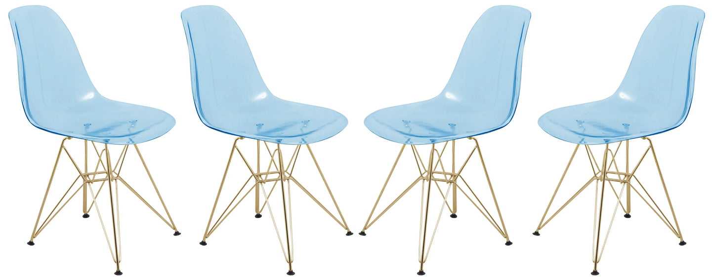 Bristol 5-Piece Dining Set 35" Round Dining Table in Black Iron - 4 ABS Plastic Side Chair in Gold Base - Elax Furniture