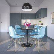 Bristol 5-Piece Dining Set 35" Round Dining Table in Black Iron - 4 ABS Plastic Side Chair in Gold Base - Elax Furniture