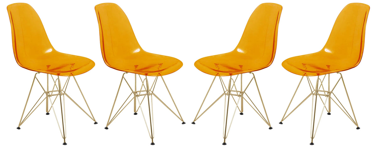 Bristol 5-Piece Dining Set 35" Round Dining Table in Black Iron - 4 ABS Plastic Side Chair in Gold Base - Elax Furniture