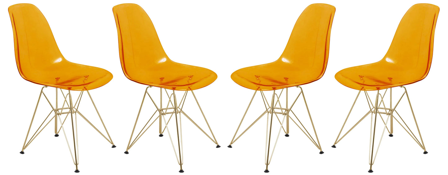 Bristol 5-Piece Dining Set 35" Round Dining Table in Black Iron - 4 ABS Plastic Side Chair in Gold Base - Elax Furniture