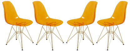 Bristol 5-Piece Dining Set 35" Round Dining Table in Black Iron - 4 ABS Plastic Side Chair in Gold Base - Elax Furniture