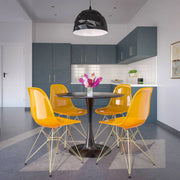 Bristol 5-Piece Dining Set 35" Round Dining Table in Black Iron - 4 ABS Plastic Side Chair in Gold Base - Elax Furniture