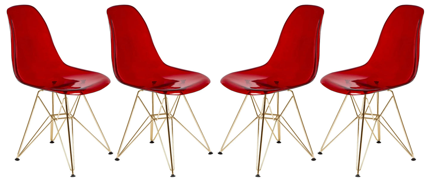 Bristol 5-Piece Dining Set 35" Round Dining Table in Black Iron - 4 ABS Plastic Side Chair in Gold Base - Elax Furniture