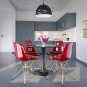 Bristol 5-Piece Dining Set 35" Round Dining Table in Black Iron - 4 ABS Plastic Side Chair in Gold Base - Elax Furniture