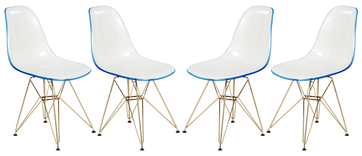 Bristol 5-Piece Dining Set 35" Round Dining Table in Black Iron - 4 ABS Plastic Side Chair in Gold Base - Elax Furniture