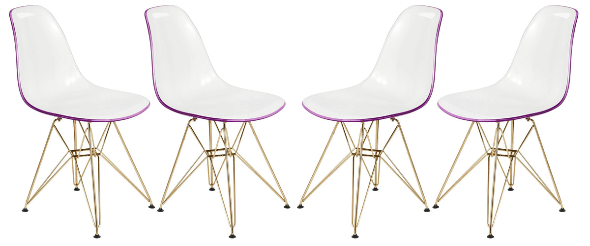Bristol 5-Piece Dining Set 35" Round Dining Table in Black Iron - 4 ABS Plastic Side Chair in Gold Base - Elax Furniture