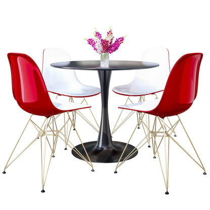 Bristol 5-Piece Dining Set 35" Round Dining Table in Black Iron - 4 ABS Plastic Side Chair in Gold Base - Elax Furniture