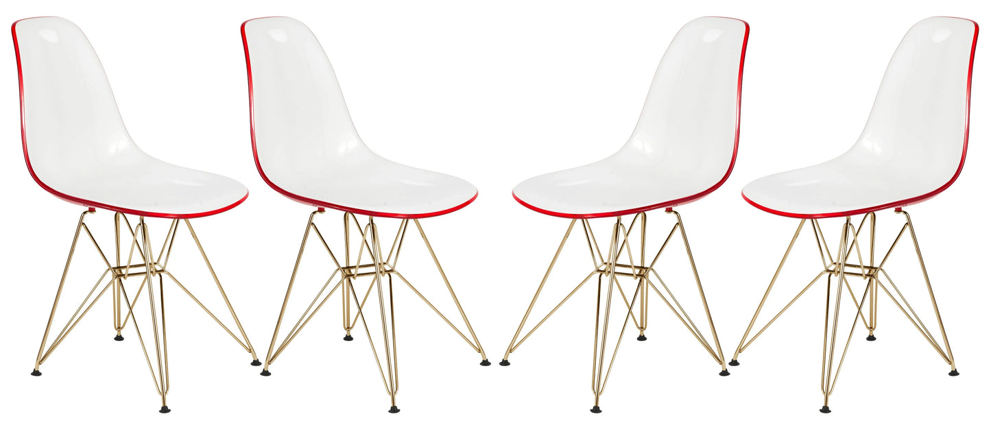 Bristol 5-Piece Dining Set 35" Round Dining Table in Black Iron - 4 ABS Plastic Side Chair in Gold Base - Elax Furniture