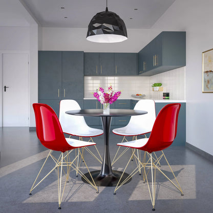 Bristol 5-Piece Dining Set 35" Round Dining Table in Black Iron - 4 ABS Plastic Side Chair in Gold Base - Elax Furniture