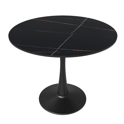 Bristol 35" Round Dining Table with Sintered Stone Tabletop in Black Steel - Elax Furniture